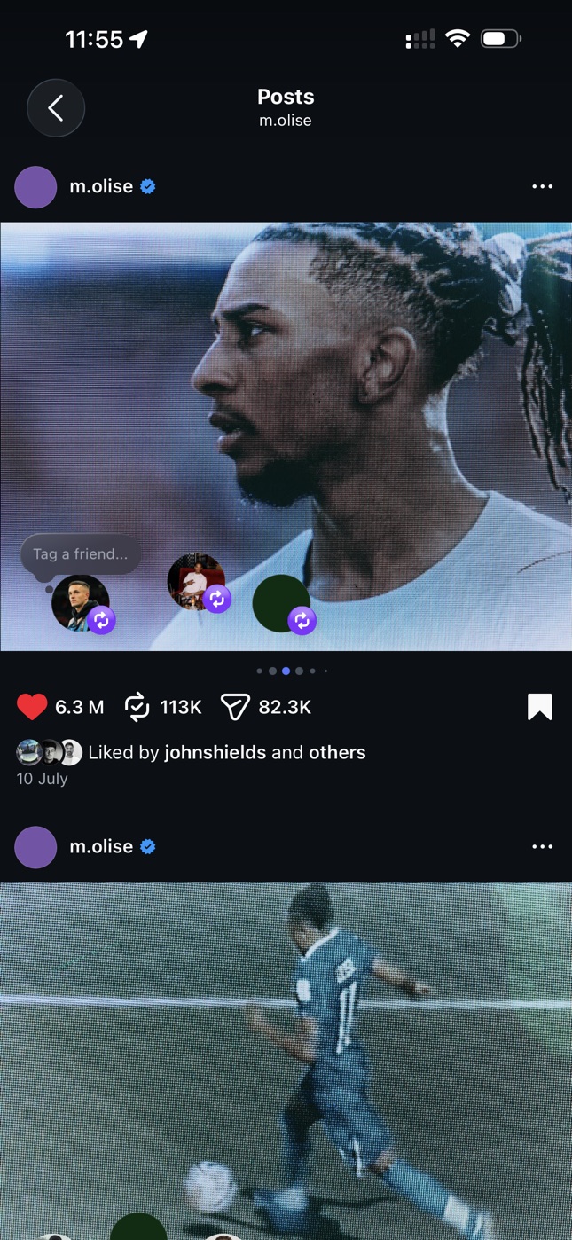 Screenshot of Michael Olise's Instagram post using Konrad Borzy's photograph of him in the France kit at the FIFA World Cup 2026.